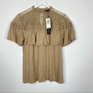 Cable & Gauge Lace Crochet Tan Top Size Medium NWT